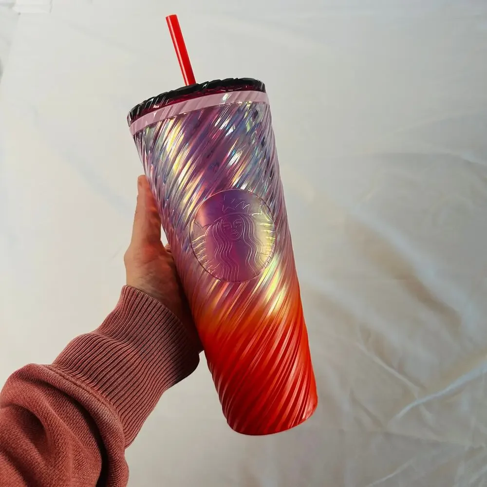 NWT Starbucks 24oz Sunrise Swirl Cold Cup Tumbler (CHIPPED LID)